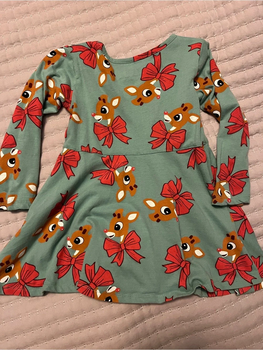 Girls Green Rudolph Long-Sleeve Dress